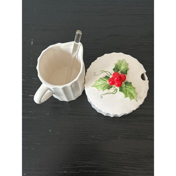 VTG 1959 HOLT HOWARD Holiday Creamer/Sugar Bowl Set Holly Berries Ribbed Design - Picture 12 of 12